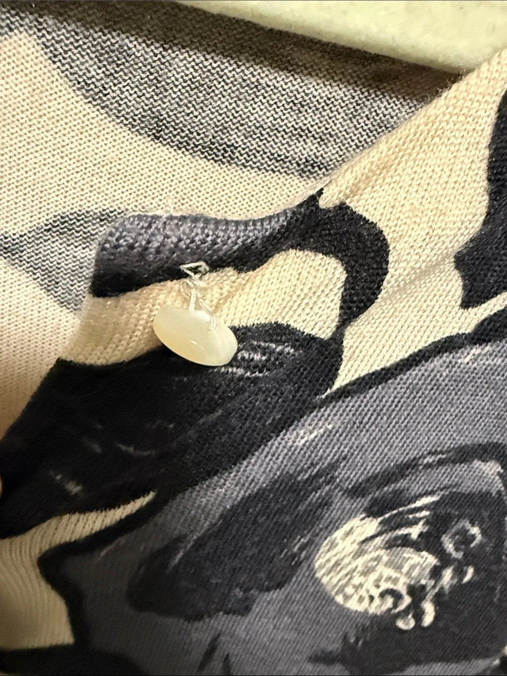 J. Crew Black and Gray Floral on Cream Base 100% Wool Button-Down Cardigan